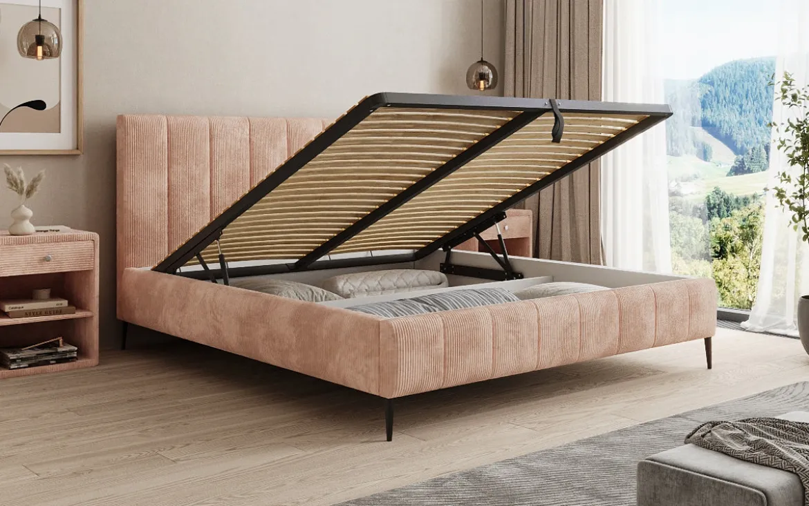 Designer Polsterbett Astrid in Cord mit Stauraum
