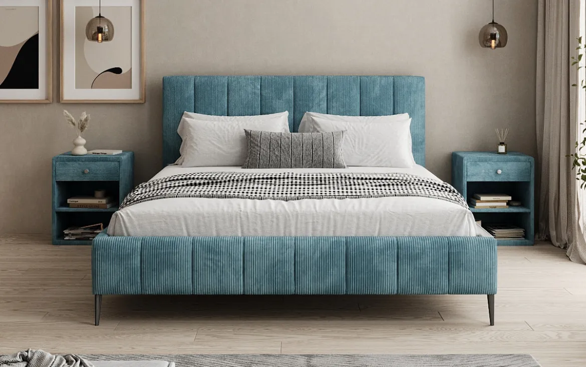 Designer Polsterbett Astrid in Cord mit Stauraum