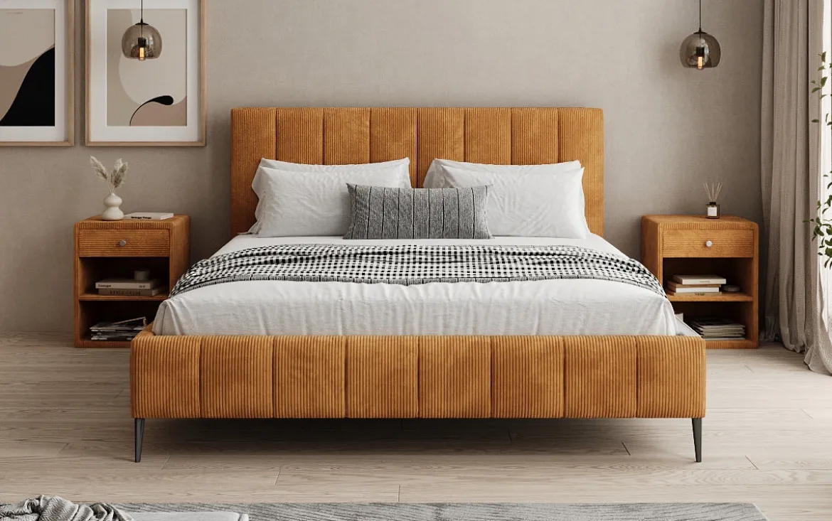 Designer Polsterbett Astrid in Cord mit Stauraum
