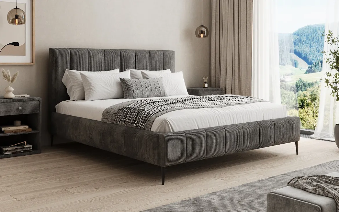 Designer Polsterbett Astrid in Cord mit Stauraum