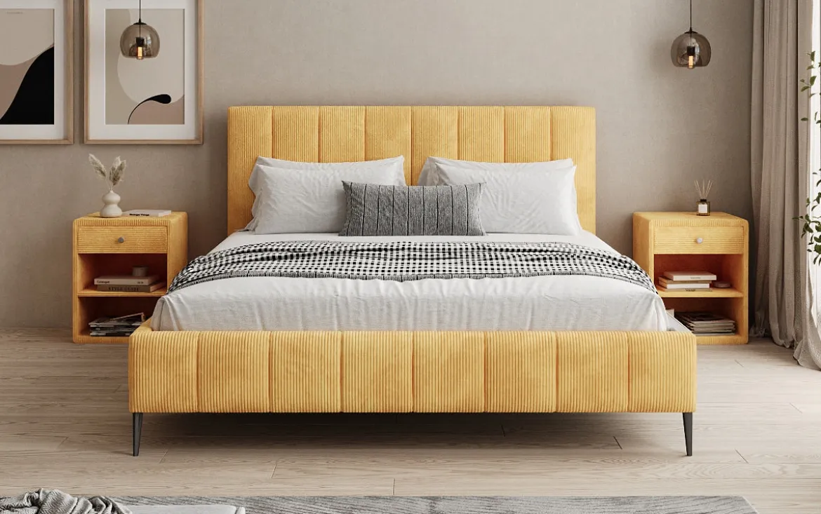 Designer Polsterbett Astrid in Cord mit Stauraum