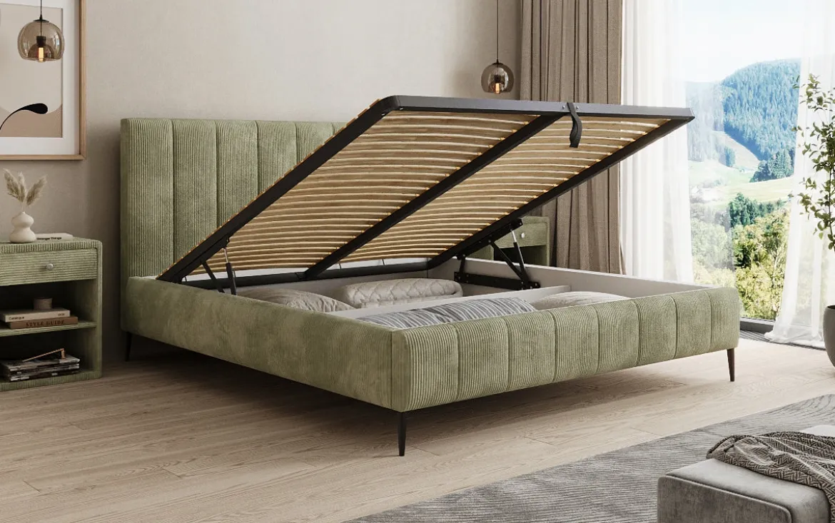 Designer Polsterbett Astrid in Cord mit Stauraum