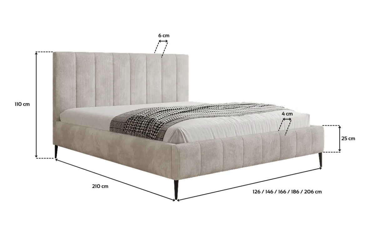 Designer Polsterbett Astrid in Cord mit Stauraum