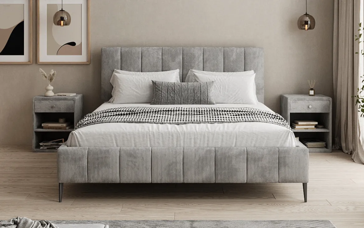 Designer Polsterbett Astrid in Cord mit Stauraum