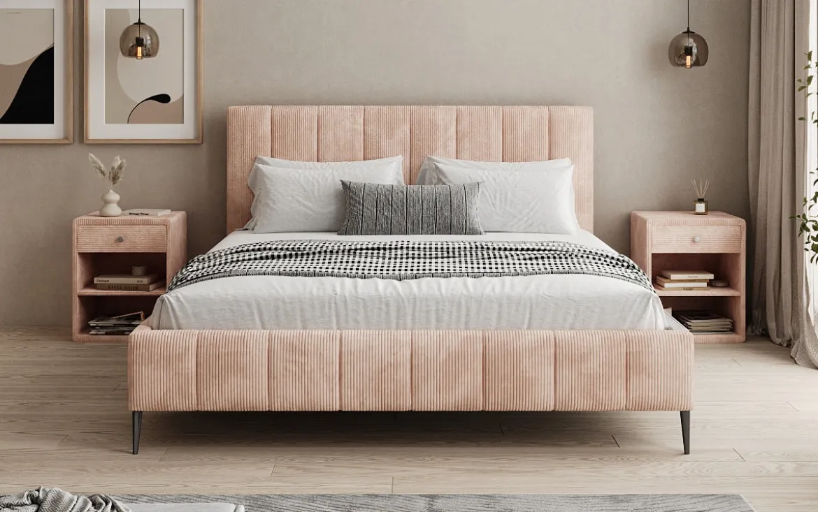 Designer Polsterbett Astrid in Cord mit Stauraum