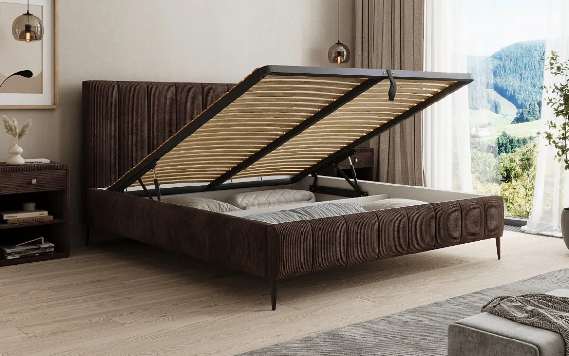 Designer Polsterbett Astrid in Cord mit Stauraum
