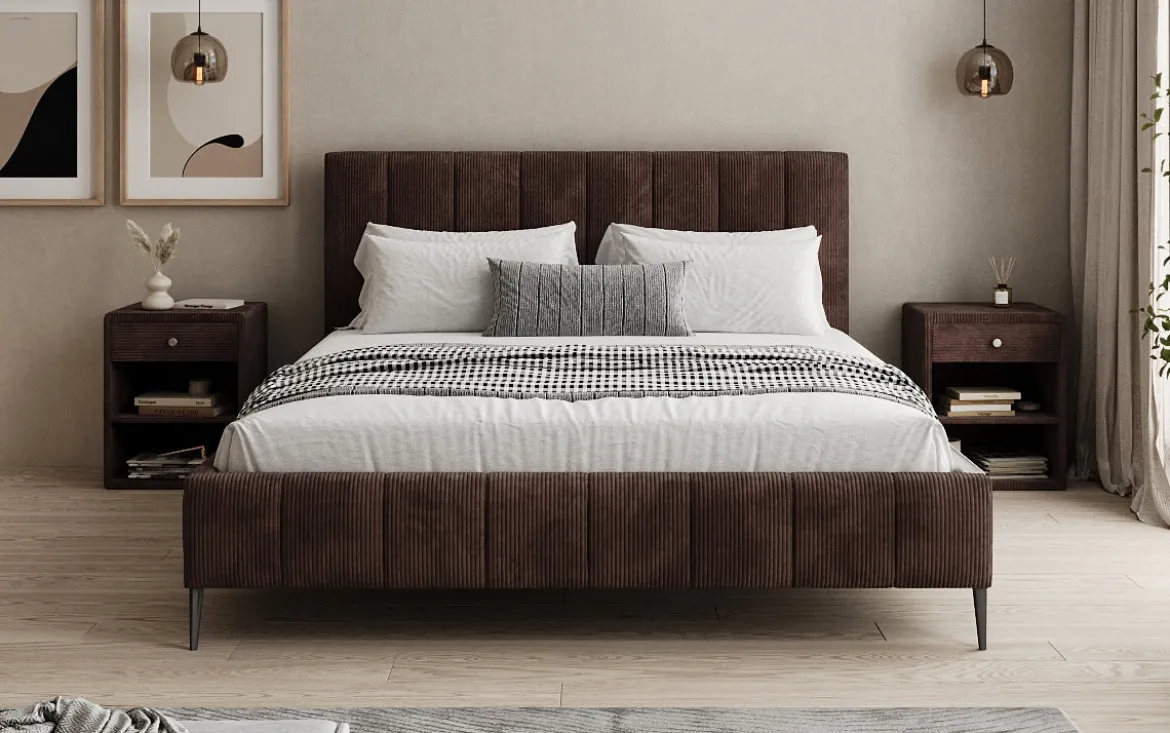 Designer Polsterbett Astrid in Cord mit Stauraum