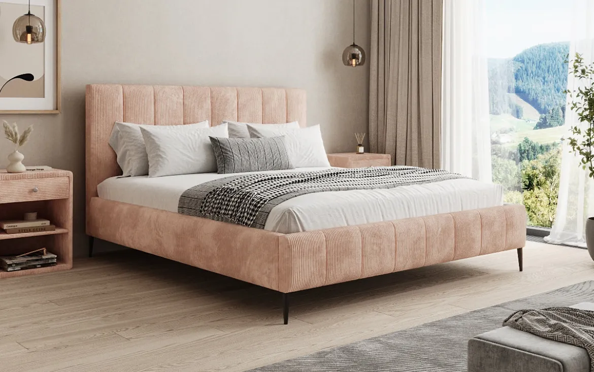 Designer Polsterbett Astrid in Cord mit Stauraum