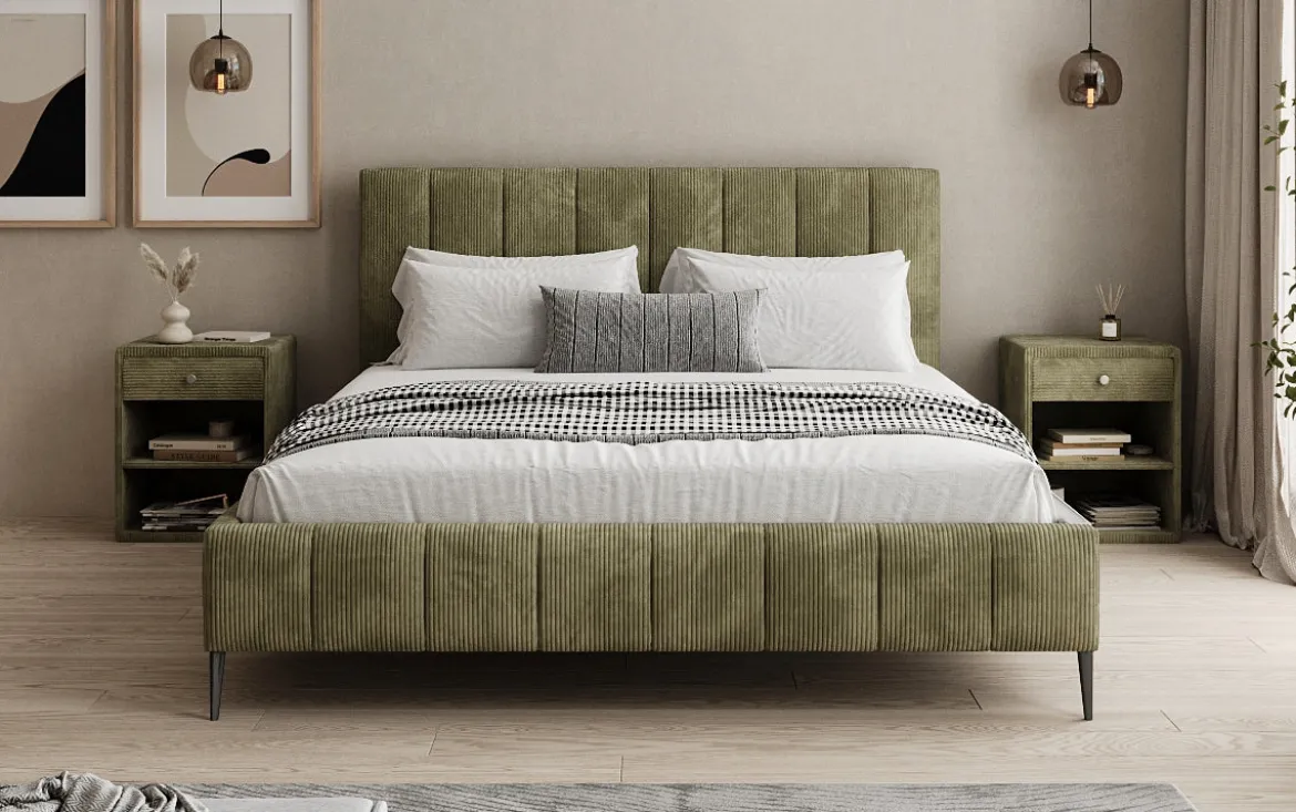 Designer Polsterbett Astrid in Cord mit Stauraum