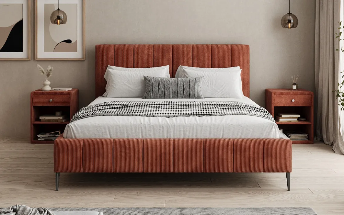 Designer Polsterbett Astrid in Cord mit Stauraum
