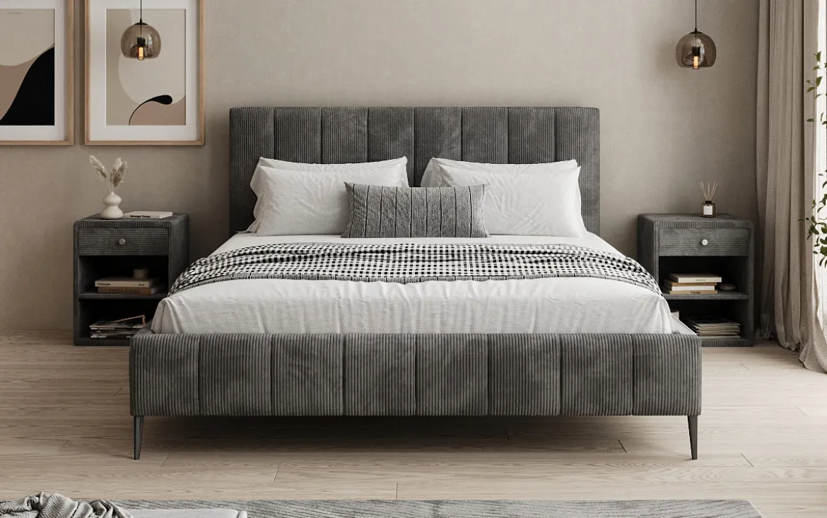 Designer Polsterbett Astrid in Cord mit Stauraum