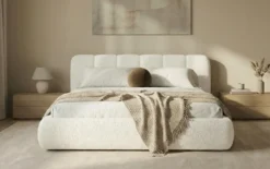 Designer Polsterbett Avelo in Bouclé mit Stauraum