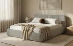 Designer Polsterbett Avelo in Bouclé mit Stauraum