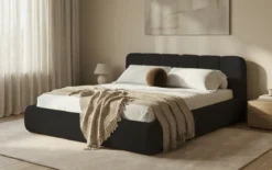 Designer Polsterbett Avelo in Bouclé mit Stauraum