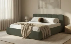 Designer Polsterbett Avelo in Bouclé mit Stauraum