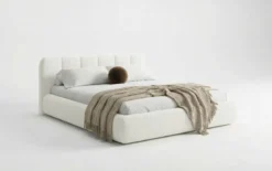 Designer Polsterbett Avelo in Bouclé mit Stauraum