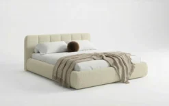 Designer Polsterbett Avelo in Bouclé mit Stauraum