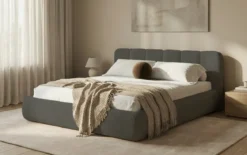 Designer Polsterbett Avelo in Bouclé mit Stauraum