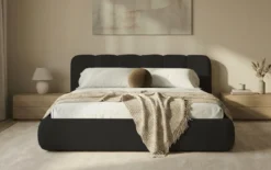 Designer Polsterbett Avelo in Bouclé mit Stauraum