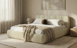 Designer Polsterbett Avelo in Bouclé mit Stauraum