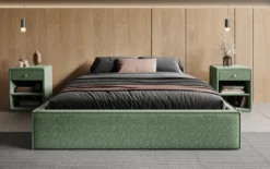 Designer Polsterbett Base mit Stauraum ohne Headboard in Strukturstoff