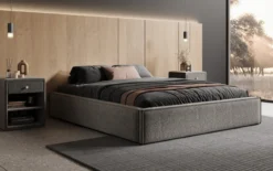 Designer Polsterbett Base mit Stauraum ohne Headboard in Strukturstoff