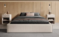 Designer Polsterbett Base mit Stauraum ohne Headboard in Strukturstoff