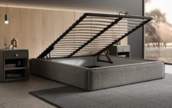 Designer Polsterbett Base mit Stauraum ohne Headboard in Strukturstoff