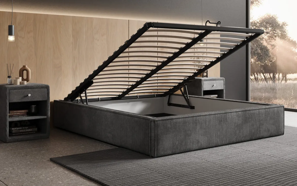 Designer Polsterbett Base mit Stauraum ohne Headboard in Cord