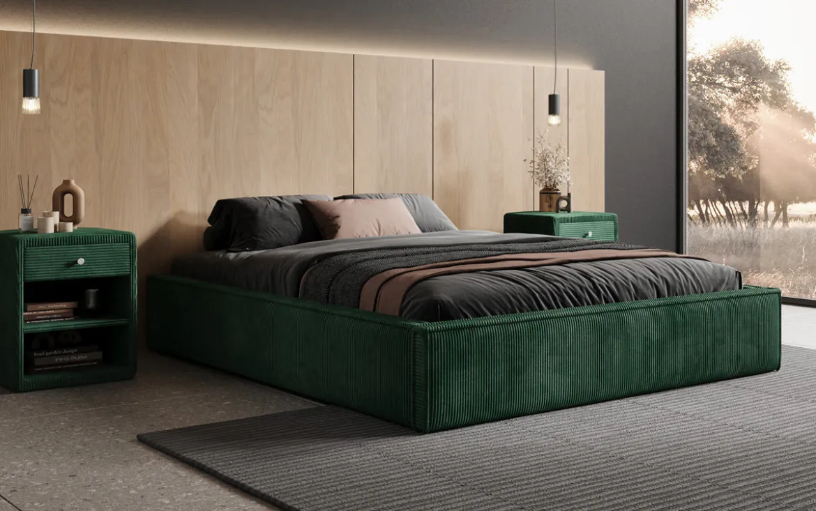 Designer Polsterbett Base mit Stauraum ohne Headboard in Cord