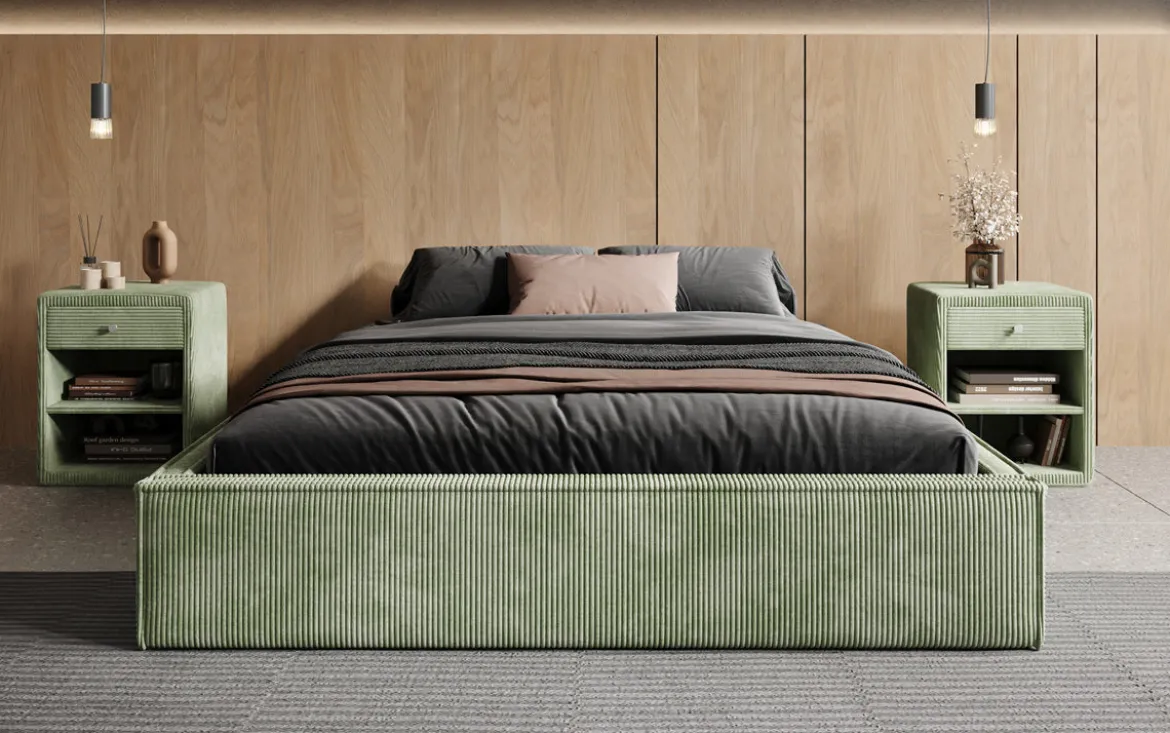 Designer Polsterbett Base mit Stauraum ohne Headboard in Cord