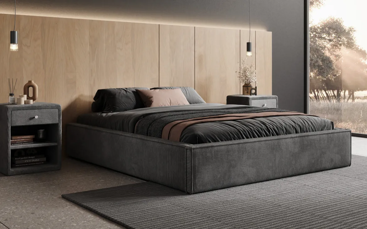 Designer Polsterbett Base mit Stauraum ohne Headboard in Cord