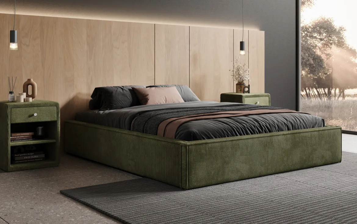 Designer Polsterbett Base mit Stauraum ohne Headboard in Cord