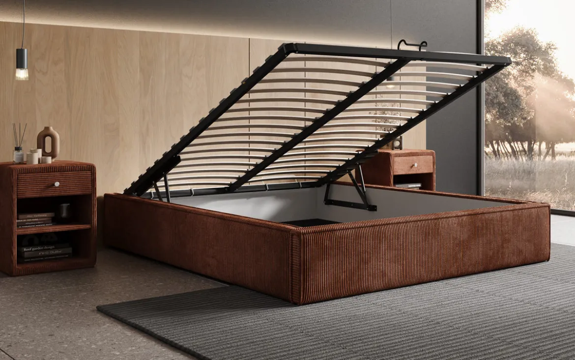 Designer Polsterbett Base mit Stauraum ohne Headboard in Cord