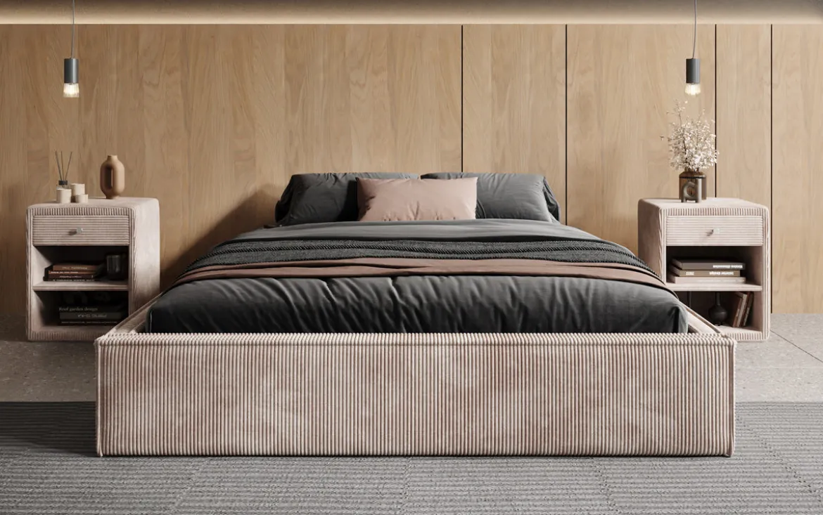 Designer Polsterbett Base mit Stauraum ohne Headboard in Cord