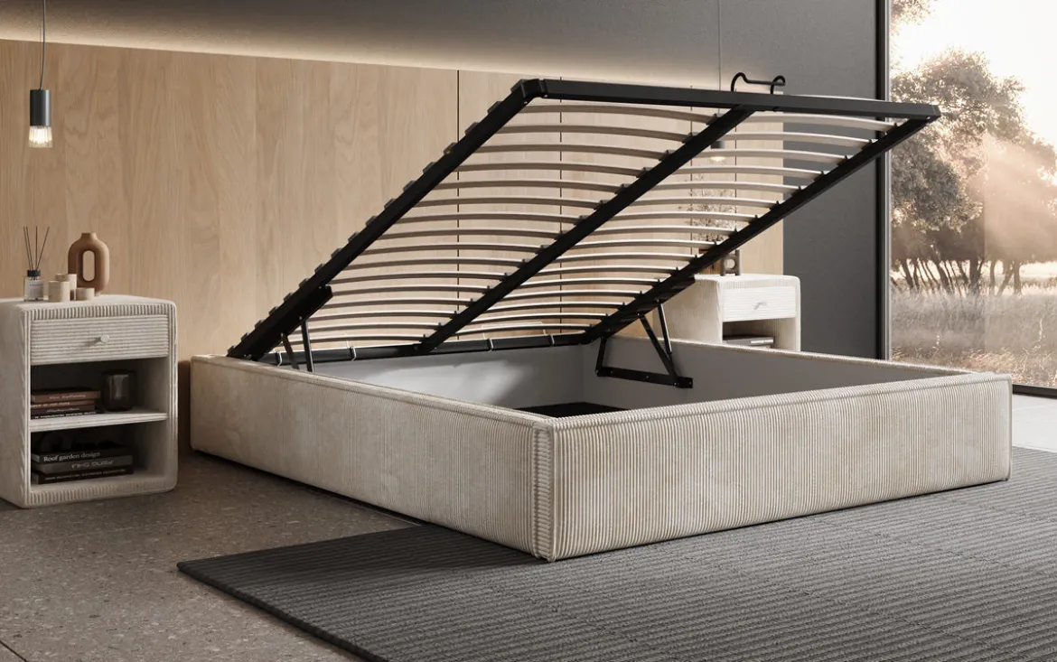 Designer Polsterbett Base mit Stauraum ohne Headboard in Cord