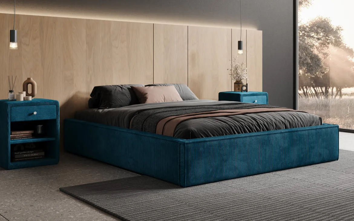 Designer Polsterbett Base mit Stauraum ohne Headboard in Cord