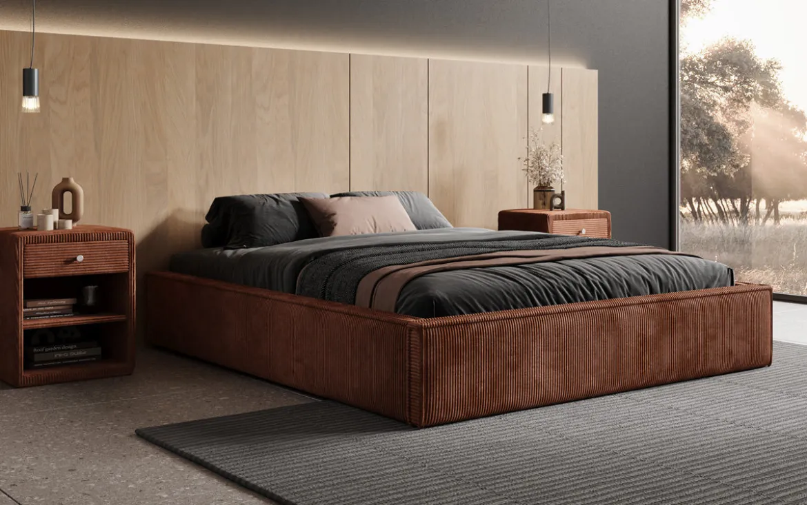 Designer Polsterbett Base mit Stauraum ohne Headboard in Cord