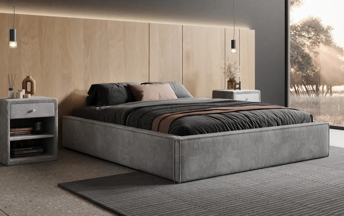 Designer Polsterbett Base mit Stauraum ohne Headboard in Cord