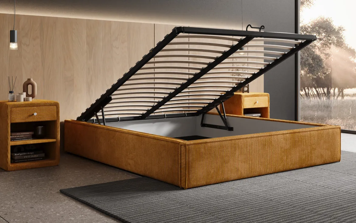Designer Polsterbett Base mit Stauraum ohne Headboard in Cord