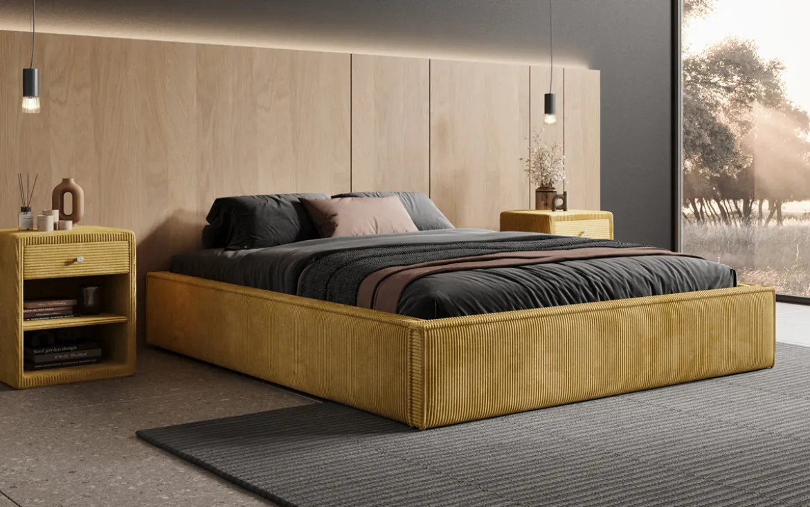 Designer Polsterbett Base mit Stauraum ohne Headboard in Cord