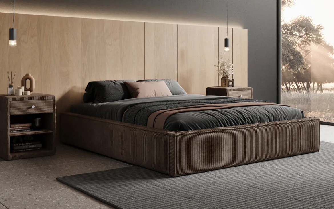 Designer Polsterbett Base mit Stauraum ohne Headboard in Cord