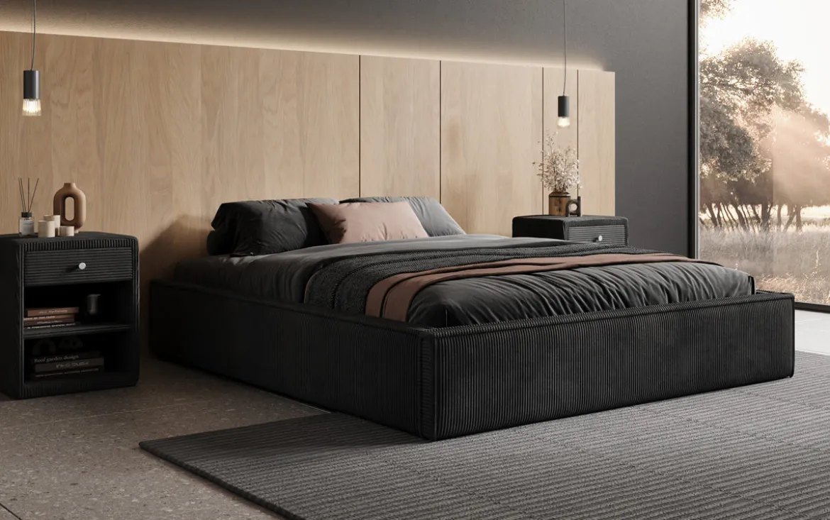 Designer Polsterbett Base mit Stauraum ohne Headboard in Cord
