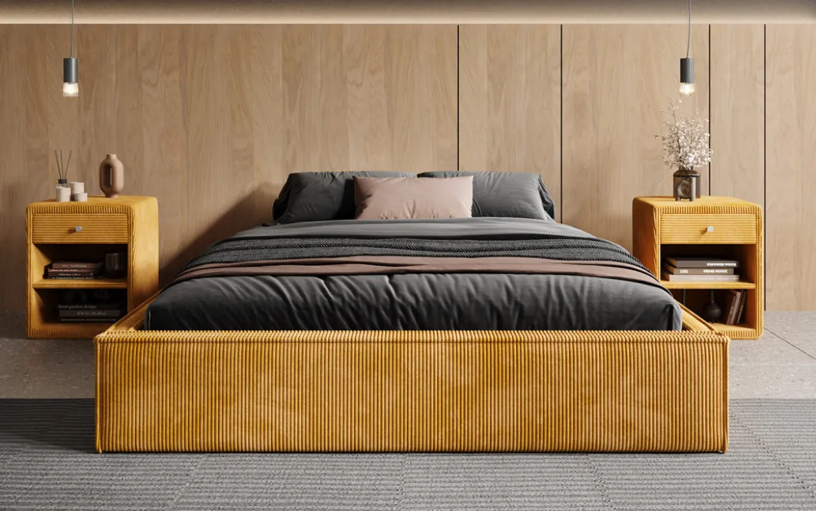 Designer Polsterbett Base mit Stauraum ohne Headboard in Cord