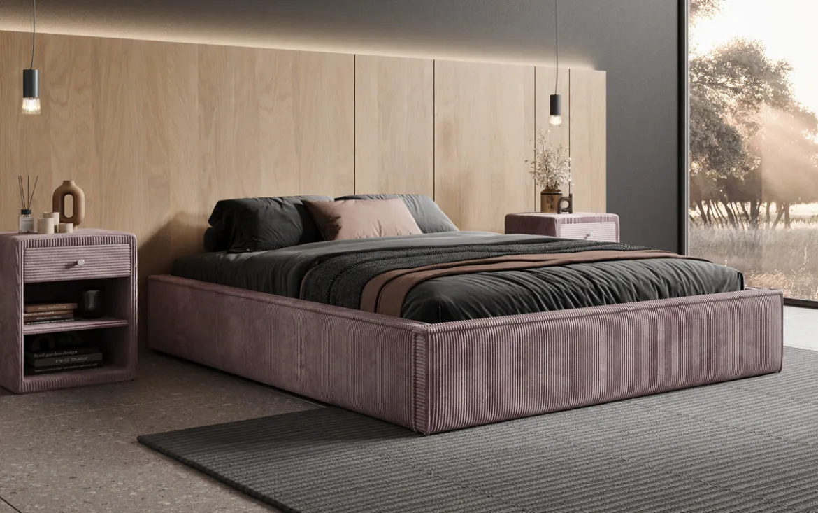 Designer Polsterbett Base mit Stauraum ohne Headboard in Cord