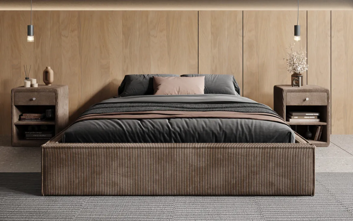 Designer Polsterbett Base mit Stauraum ohne Headboard in Cord