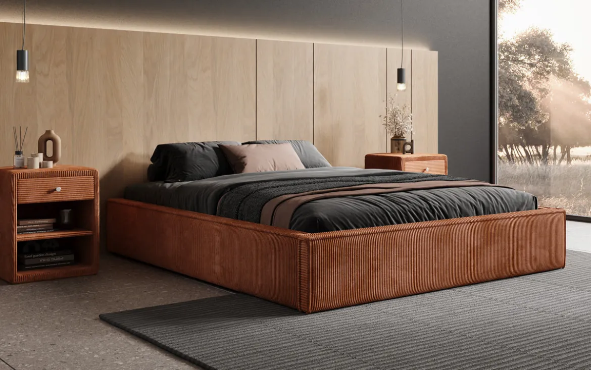 Designer Polsterbett Base mit Stauraum ohne Headboard in Cord