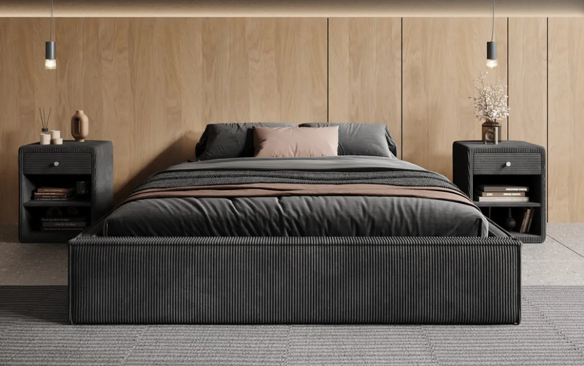 Designer Polsterbett Base mit Stauraum ohne Headboard in Cord