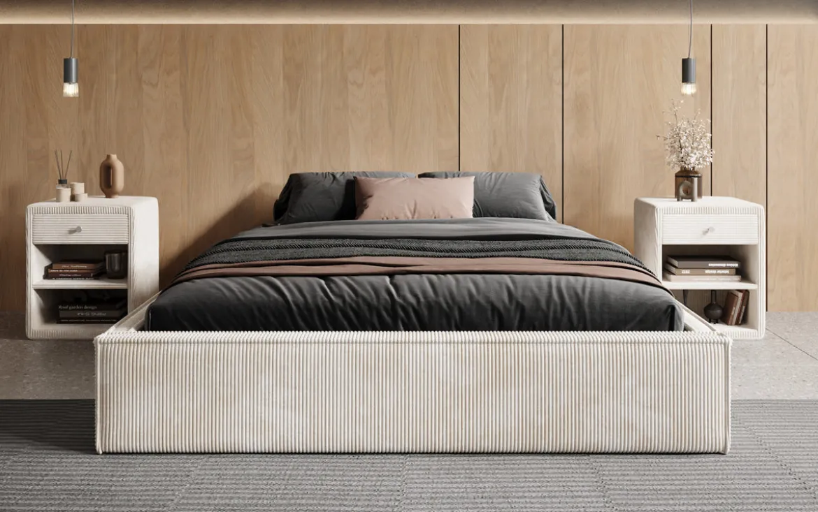 Designer Polsterbett Base mit Stauraum ohne Headboard in Cord