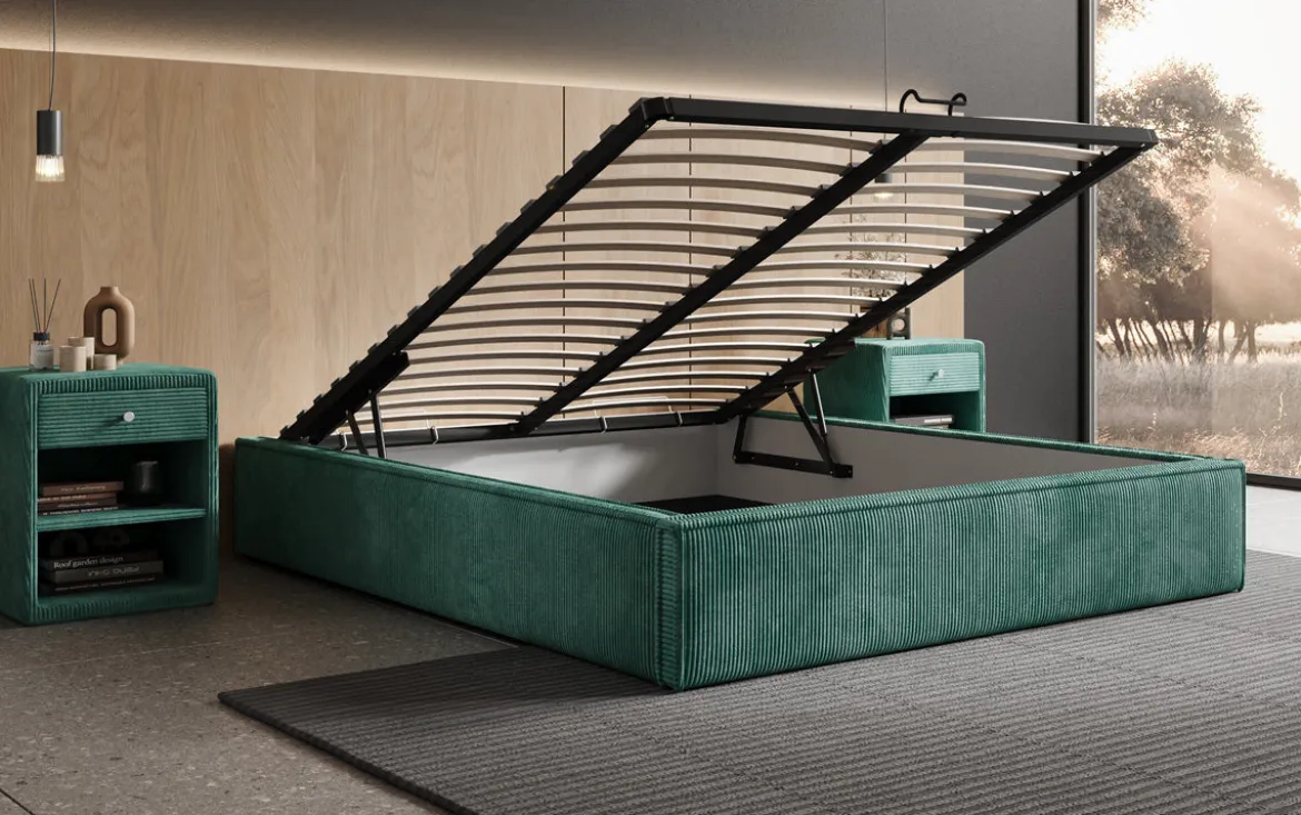Designer Polsterbett Base mit Stauraum ohne Headboard in Cord